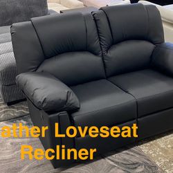 New Black Leather Recliner Loveseat (Finance and Delivery)