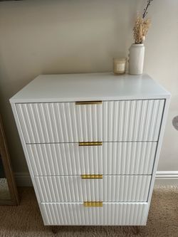 Modern White 4-Drawer Dresser with Gold Handles