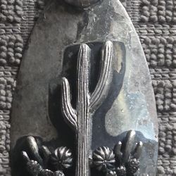 Vintage Southwestern Saguaro Cactus Shield Pendant / Bolo Slide