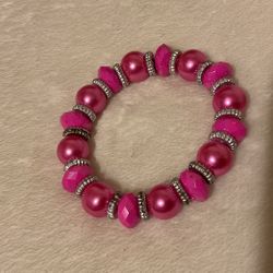 Pink And Silver Beaded Stretch Bracelet 