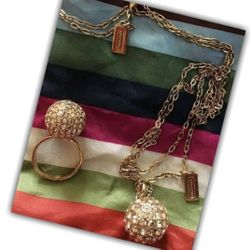 COACH Authentic Long Pave Ball Necklace & Matching Large Pave Ball Ring