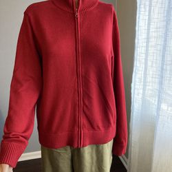 Women's New York & Company Red Zip Sweater, Large, GUC