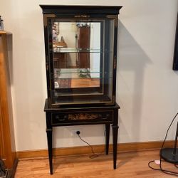Antique Asian Inspired Glass Etagere Shelf with Drawer