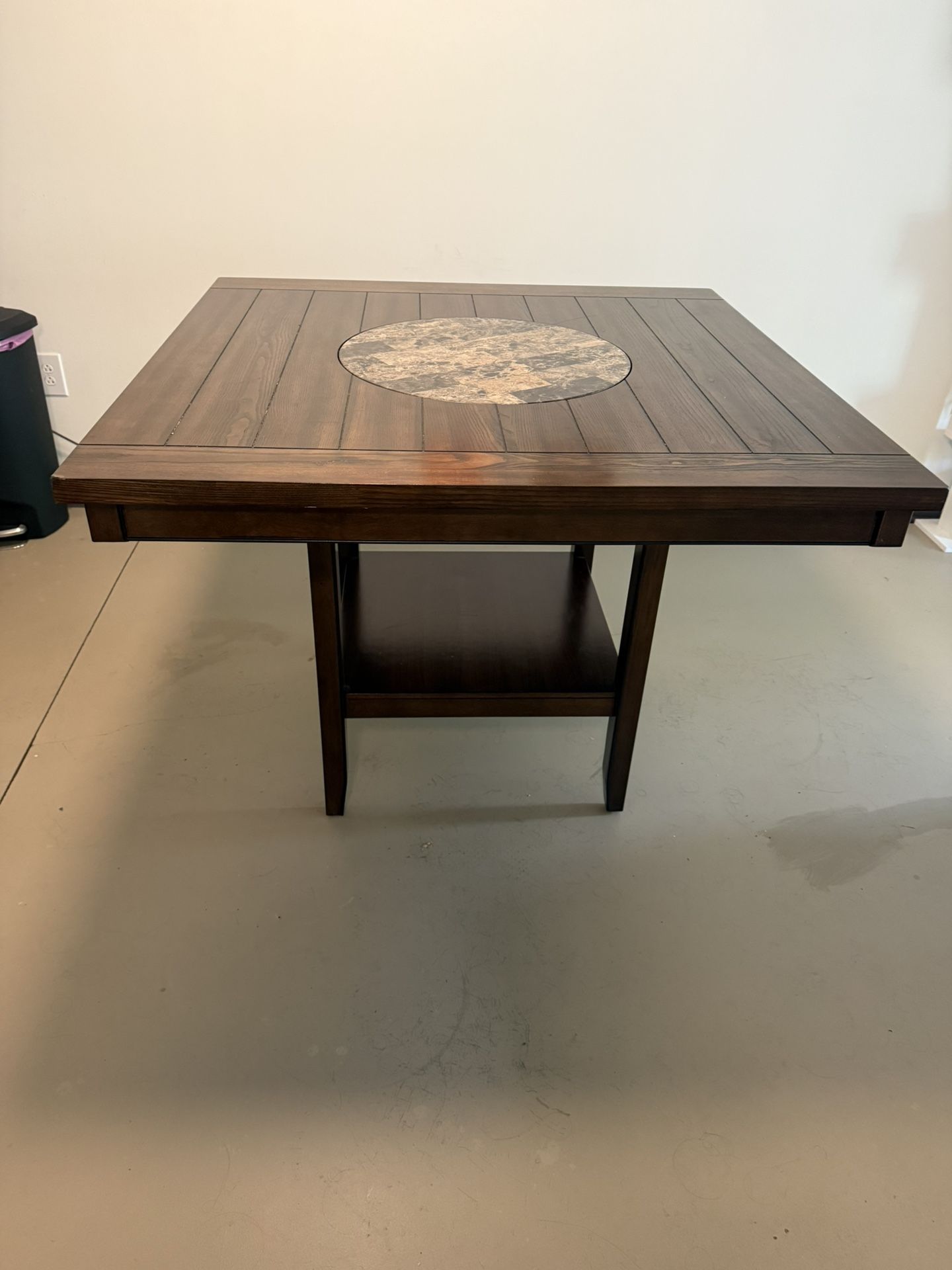 Square Wooden Dining Hightop Table w/ Lazy Susan