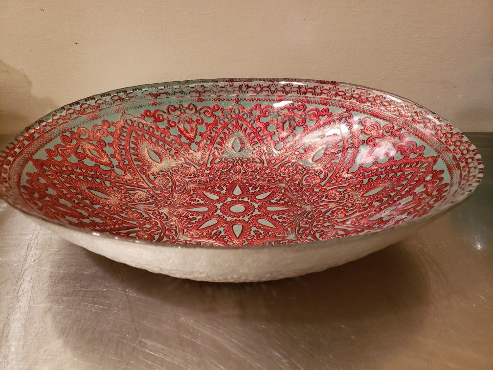 Decorative bowl red blue glass interior