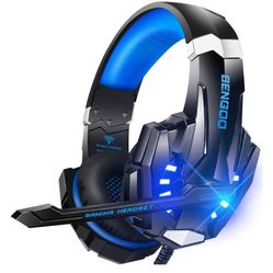 Stereo Gaming Headset for PS4 PC Xbox One PS5 Controller, Noise Cancelling Over Ear Headphones with Mic, LED Light, 7.1 Surround Sound, Soft Memory Ea