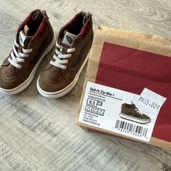 Vans Toddler Sk8-Hi Zip MTE-1 shoes in Plaid Brown/Black, size 8.5 Toddler Cold Weather Vans.