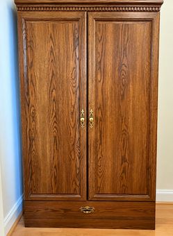 Composite Oak Wood Armoire with Brass Hardware
