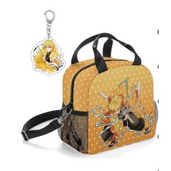 Demon Slayer Zenitsu Lunch Bag with Keychain | Anime Bag Set | Cosplay Gift