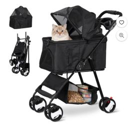 3-in-1 Detachable Pet Stroller, Foldable Dog & Cat Stroller with Car Seat Carrier, Cup Holder & Storage Basket, Black