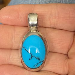 Sterling Silver With Turquoise Pendant 