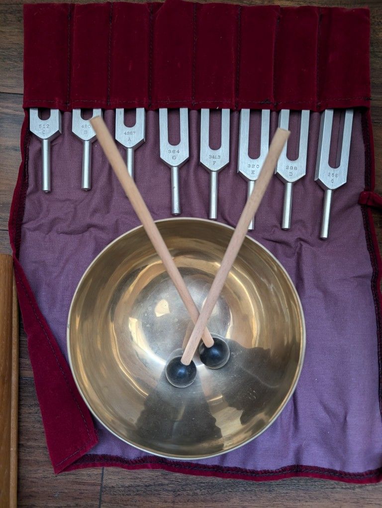 Sound Therapy Tools - Tuning Forks, Sound Bowl, Mallets 