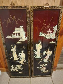 Vintage Chinese Lacquer and Mother of Pearl Wall Hangings