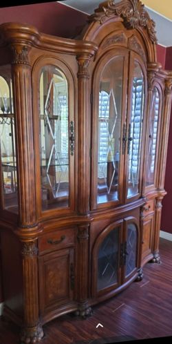Large Ornate Wood China Cabinet Hutch