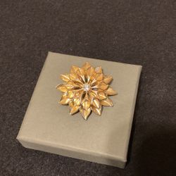 Goldtone Brooch With Rhinestone
