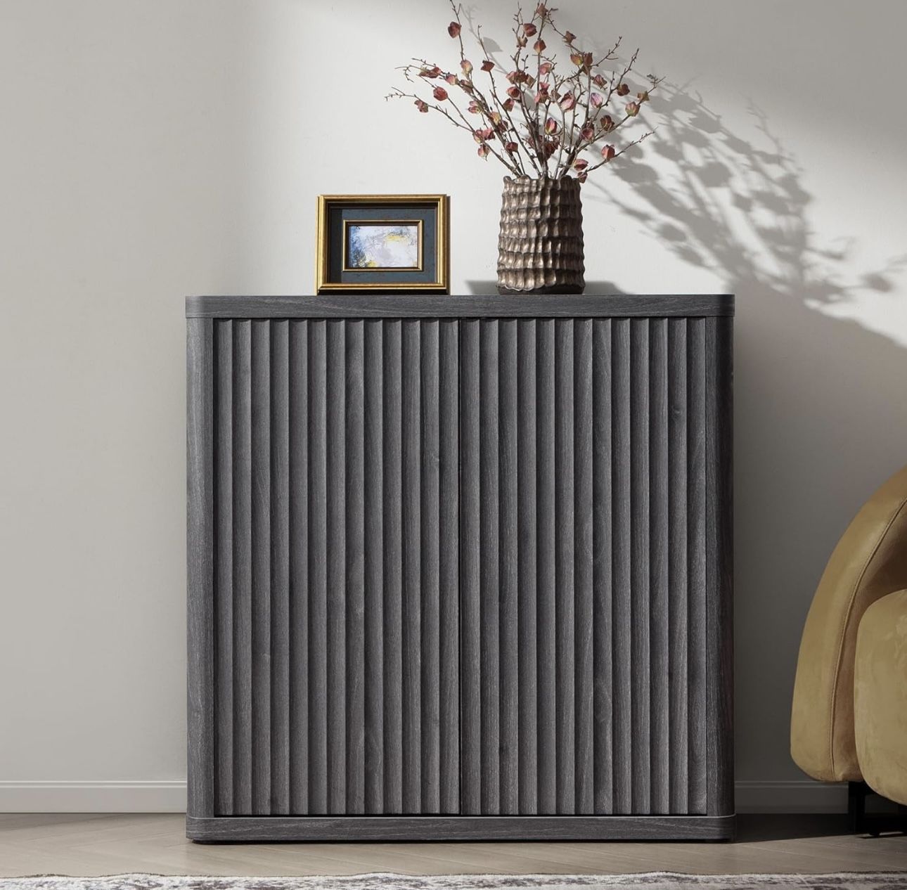 New assembled Buffet Cabinet with Storage Sideboard Accent Modern Credenza with Doors & Shelves Fluted 34.6" Tall Media Console Mid Century Coffee Bar