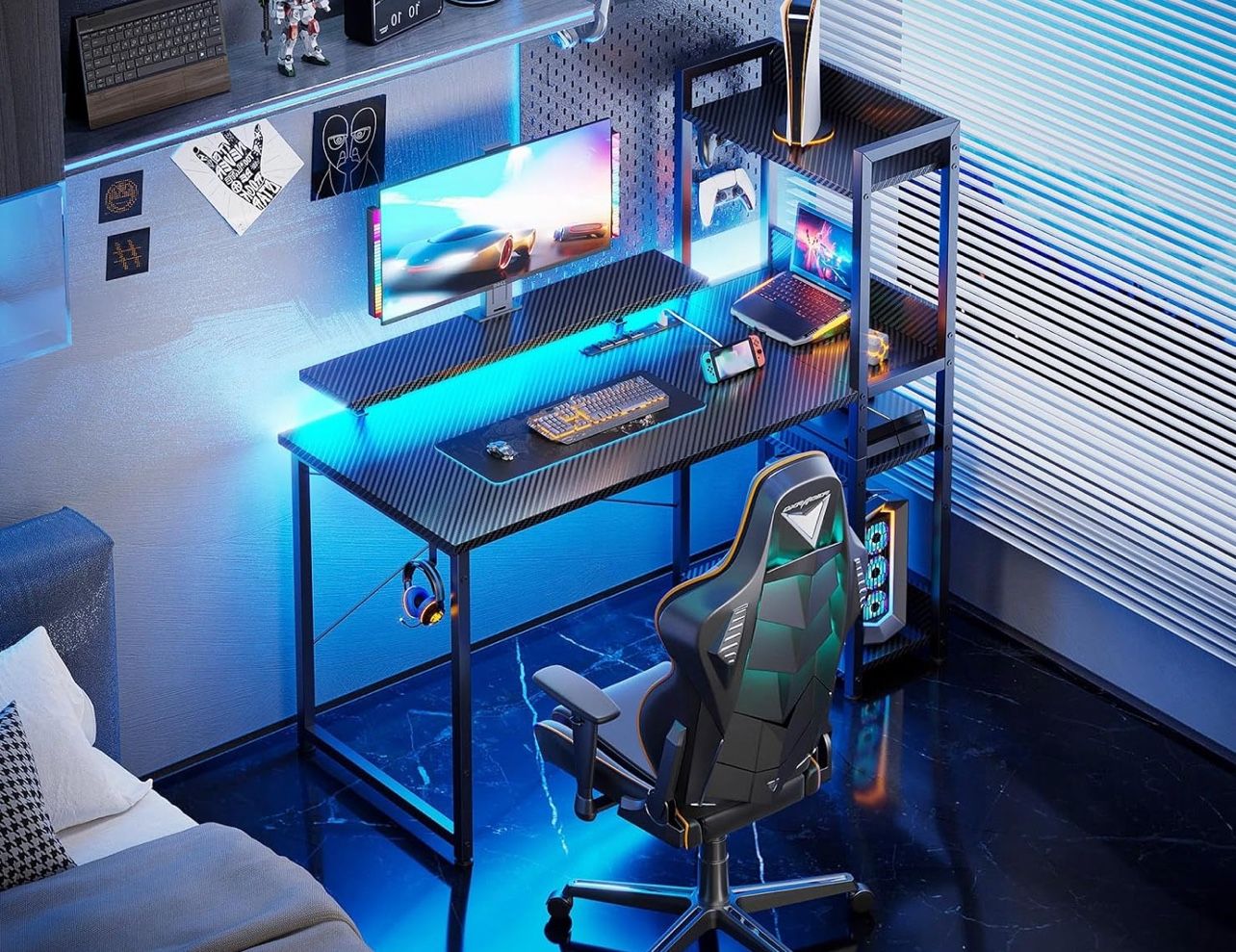 Gaming Desk Black With LED and Power Outlets [NEW]