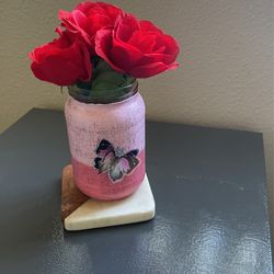 Artificial Flowers In Hand Painted Jar