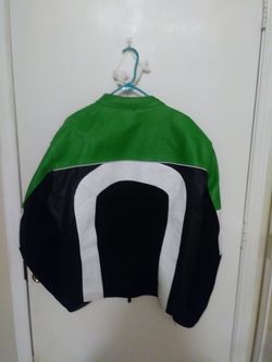 Leather motorcycle sport jacket and helmet