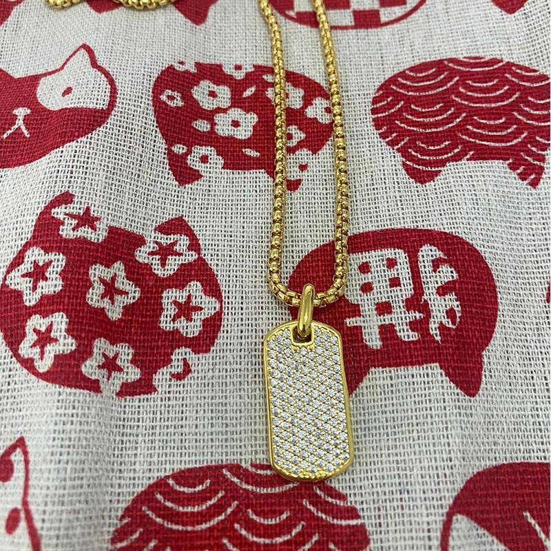 David Yurman Gold-Tone Pavé Diamond Plate Necklace