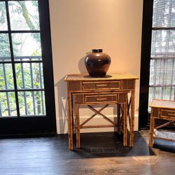 Stacking Tables 1950s Bamboo Rattan $145 Set  perfect Condition