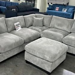 Νwe 99x99 Corduroy Sectional Couch With Ottoman / Free Delivery
