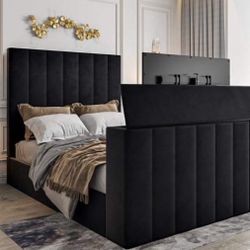 Black Velvet Bed, Tv Stand , High Bedframe With Modern Design, No Credit Needed 🔥