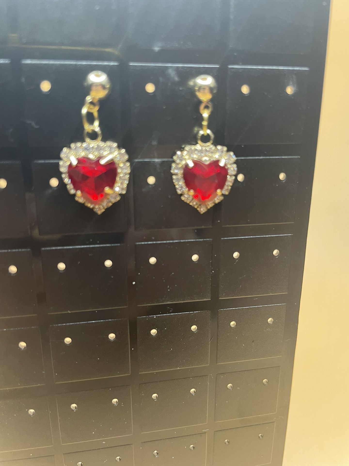 Red Rhinestone Cubic Zirconia Heart Stud Earrings 