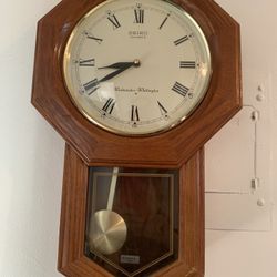 Seiko Wall Clock With Chimes And Pendulum In Solid Oak Retails $330+ Reduced From $125