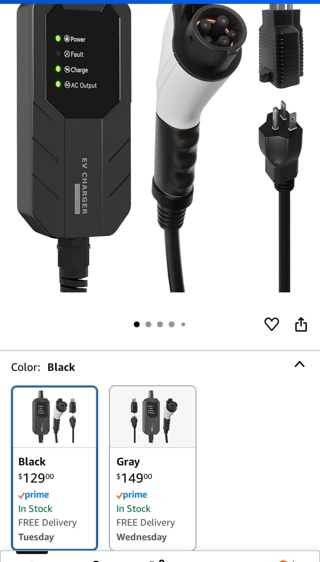 Skysword Ⅱ Level 1-2 EV Charger, 100-240V 16A 25FT Portable EVSE, NEMA 6-20 Plug with NEMA 5-15 Adapter Electric Vehicle Charging Station