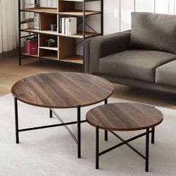 New in the box Latepis Round Coffee Tables Wooden Coffee Table Set of 2 for Living Room End Side Table Accent Table Walnut