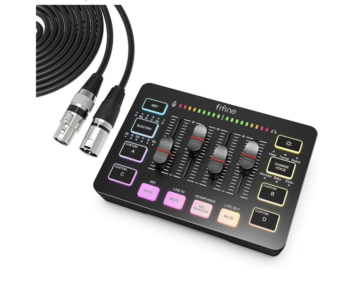 FIFINE Gaming Audio Mixer with XLR Cable Bundle
