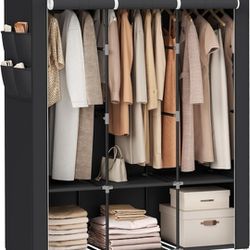 Portable Closet, Wardrobe Closet Organizer with Cover, 3 Hanging Rods and Shelves, 4 Side Pockets, 51.2 x 17.7 x 65.7 Inches, Large Capacity for Bedro