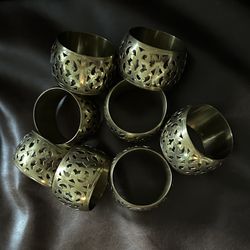 Set of 8 Etched Brass Napkin Rings