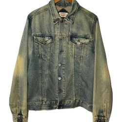 BC Ethic Vintage Distressed Blue Denim Jeans Jacket Size Medium Acid Wash

