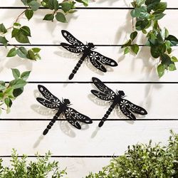 (3 Pcs) Dragonfly Metal Silhouette Cut Out, Wall/Fence Decor