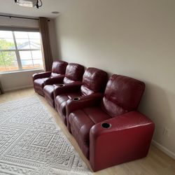 Theater Chairs - 4 Red Real Leather