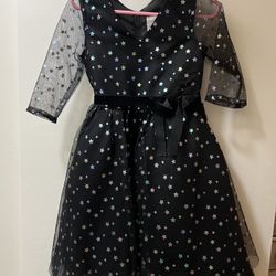 Black Satin Star Waist Ribbon Dress
