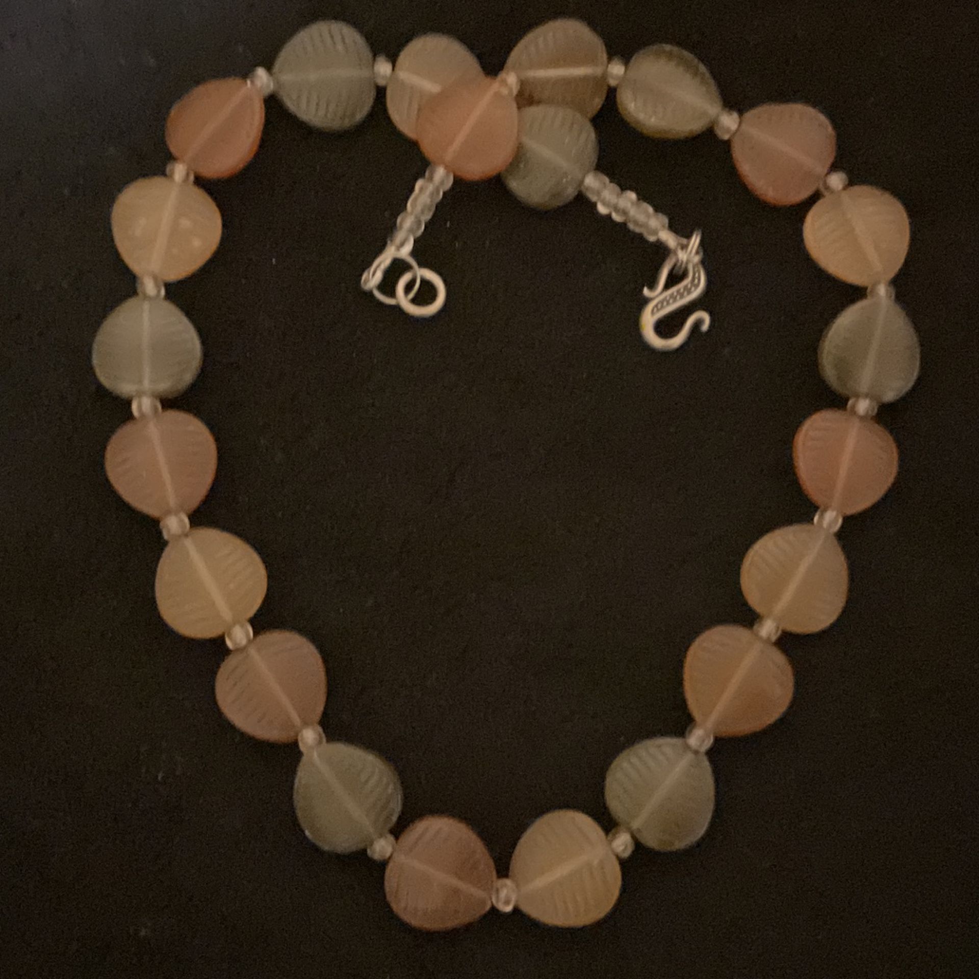 18” Vintage Amber And Olive Colored Beach Glass Necklace With Stainless Steel Clasp