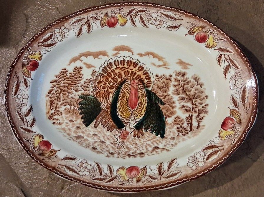 Vintage Ironstone Oval Turkey Platter.