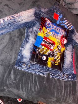Graphic Print Denim Jacket Graffiti Street Style