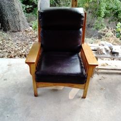Wooden Framed Dark Brown Vinyl Chair