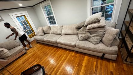 Large Beige Modular Sectional Sofa / Oversized Couch in chestnut hill