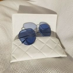 Chanel Round Sunglasses -Silver with Blue Lenses: New-With-Tag