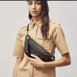 New Tory Burch Fleming Soft Fanny pack Belt bag Black Dust Bag