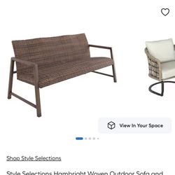 New In Box Style Selections Hambright Woven Outdoor Sofa and Steel Frame