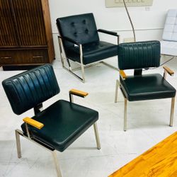 Crate & Barrel Black Leather Arm Chairs