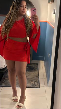Red  Crop Top and Mini Skirt Set medium