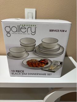 12PCS GALLEY BKACK RIM DINNERWARE SET
