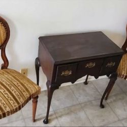 Two Upholstered, Walnut, Oval Medallion Back